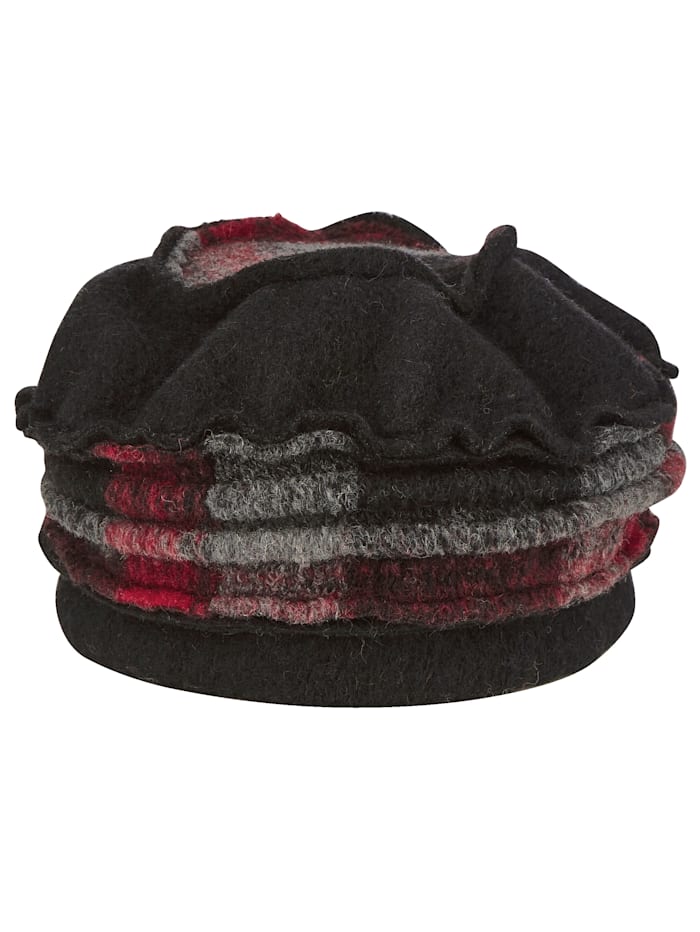 MONA Chapeau en laine foulée, Rouge/Gris