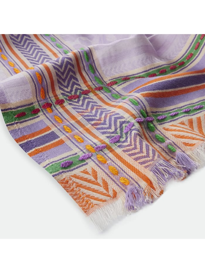 Exklusiver Jacquard-Schal mit gewebtem Animal-Muster und Handstickerei