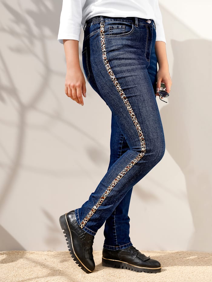 MIAMODA Jeans med leopardmönstrade revärer, Dark blue