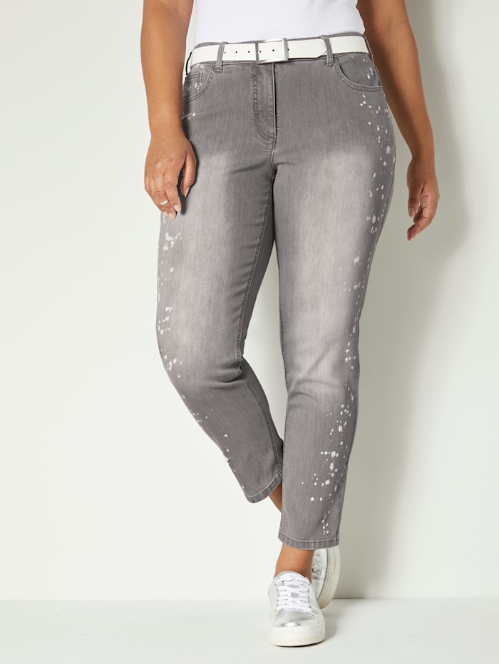 Angel of Style Jeans mit Druck in Farbspritzeroptik, Grau/Weiß