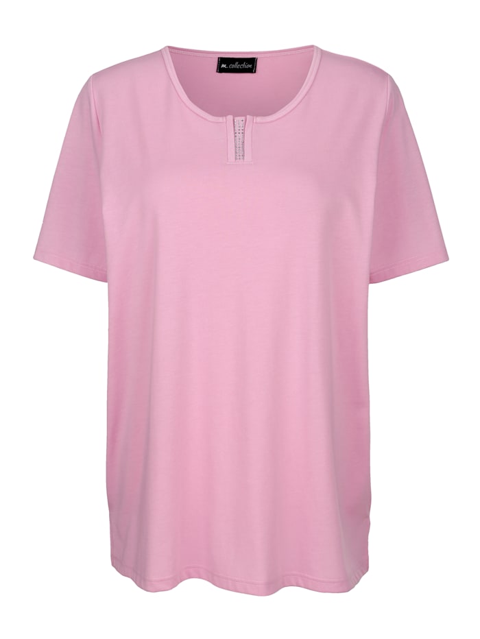 m. collection Shirt mit Strasssteinchen am Ausschnitt, Rosé