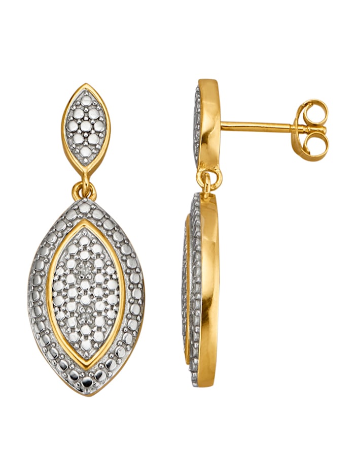 Boucles d'oreilles en argent 925, avec diamants, Coloris or jaune