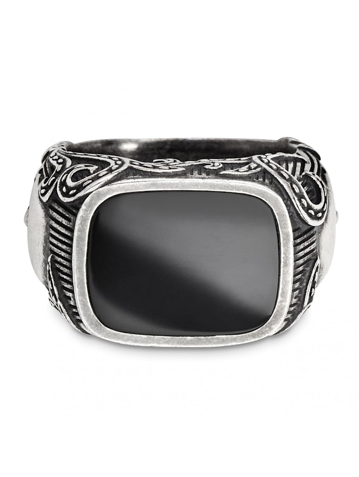 CAI Ring 925/- Sterling Silber Onyx schwarz Mattiert 3,500ct, Silbergrau