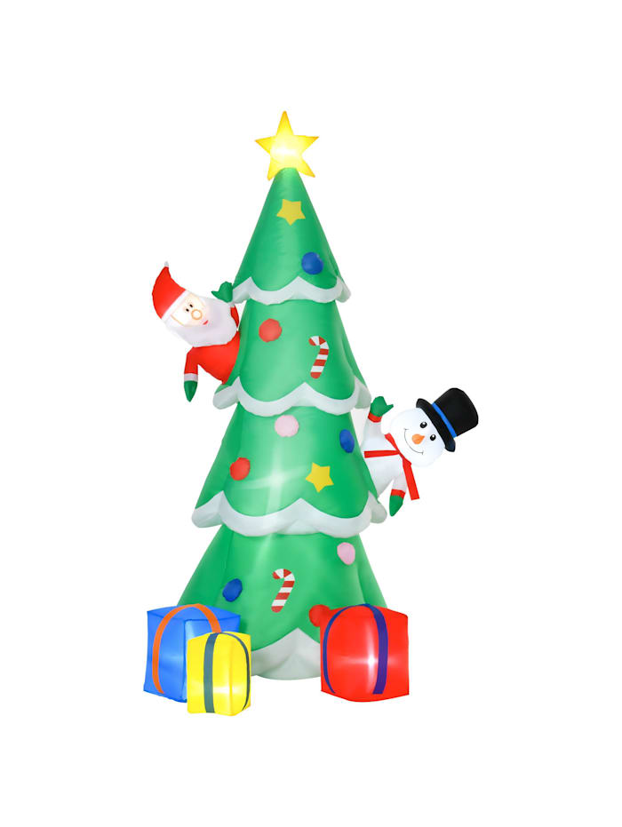 HOMCOM Aufblasbarer Tannanbaum mit Schneemann, Weihnachtsmann und Geschenken, Grün