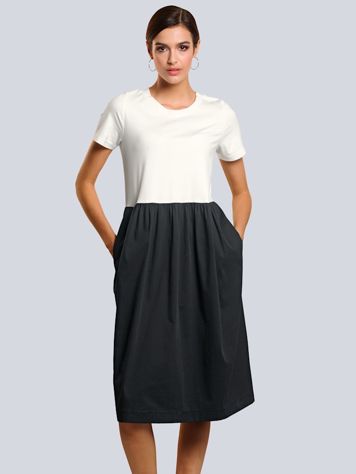 Alba Moda Kleid in Materialmix, Weiß/Marineblau