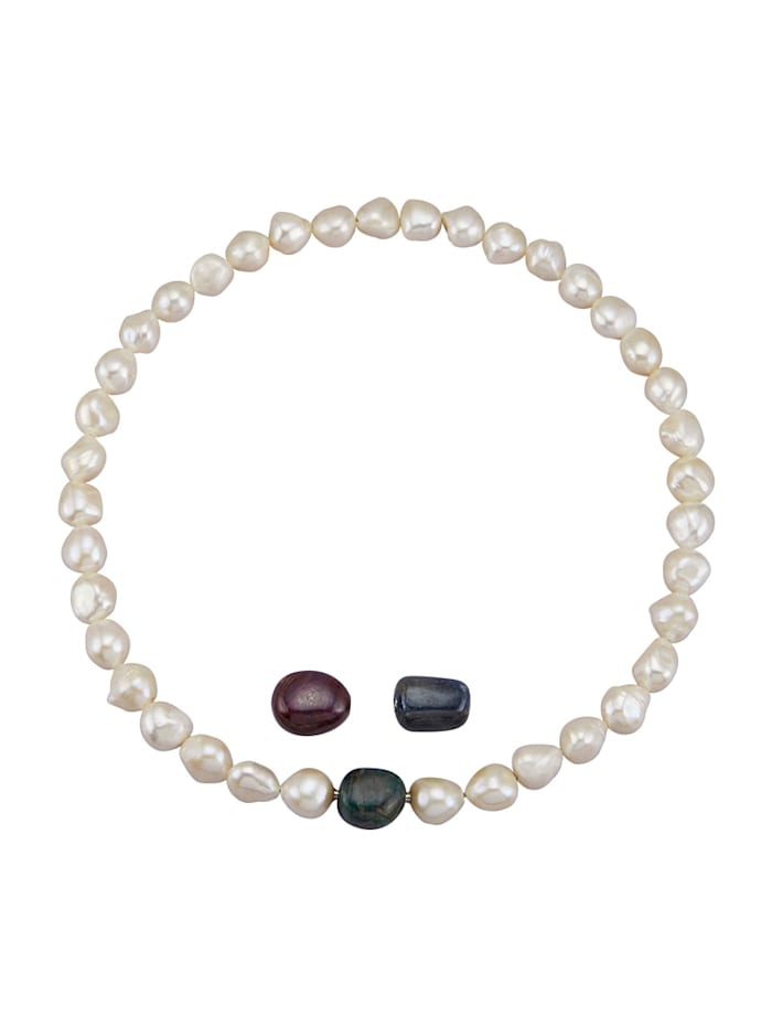 Amara Farbstein Halskette mit Süßwasser-Zuchtperlen, Weiß