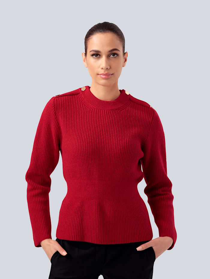 Alba Moda Pullover mit modischen Knöpfen, Rot