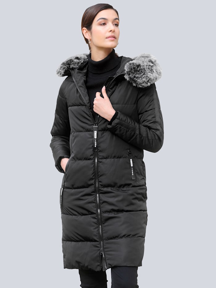 Alba Moda Prešívaný kabát s umelou kožušinou, Čierna