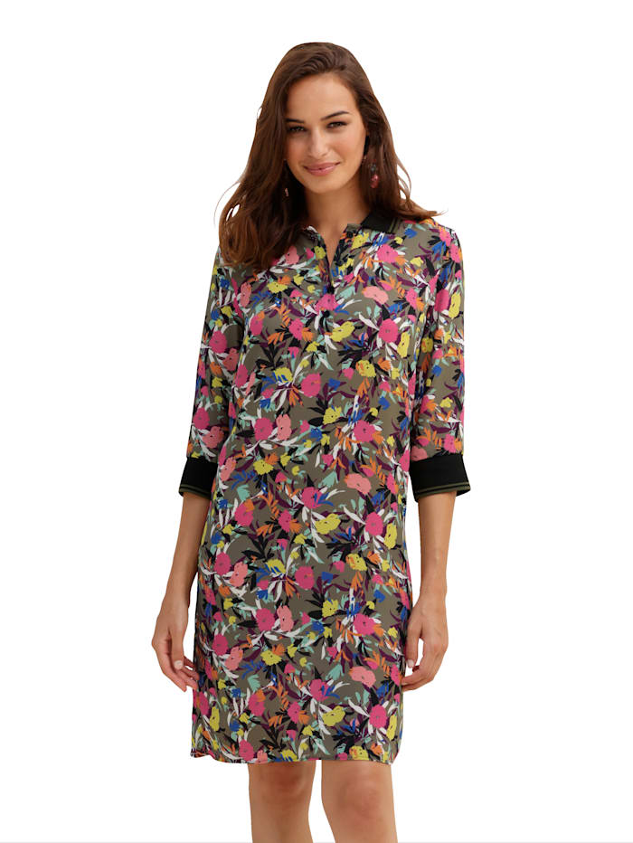 AMY VERMONT Kleid mit effektvollem Print, Oliv/Pink/Gelb
