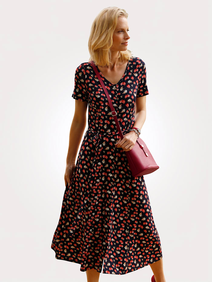 MONA Dress in a gorgeous floral print, Navy/Red