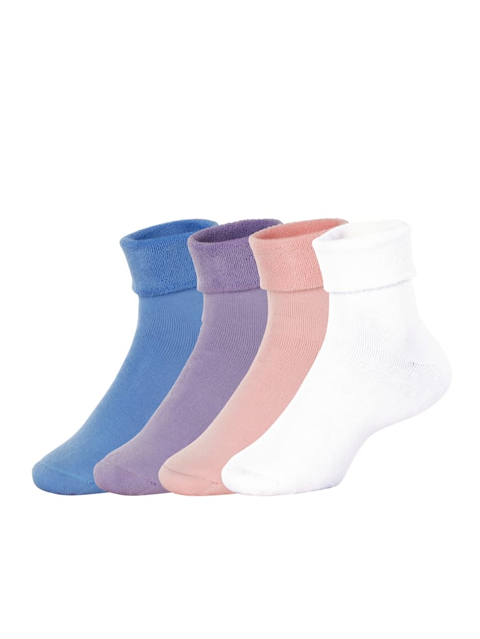TruYou Socken im 4er-Pack aus Frotteeflausch, Blau/Creme-Weiß/Rosé/Lila