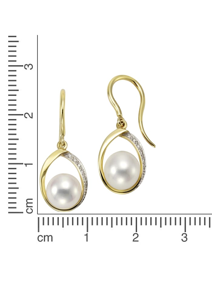 Ohrhaken 585/- Gelbgold Perlen Brillanten 585/- Gold Süßwasserzuchtperle weiß 2,62cm Glänzend 0,04ct