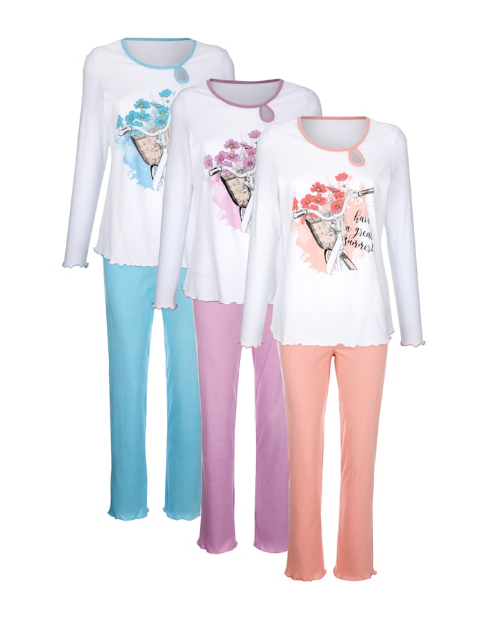 Harmony Pyjamas par lot de 3, Abricot/Turquoise/Parme