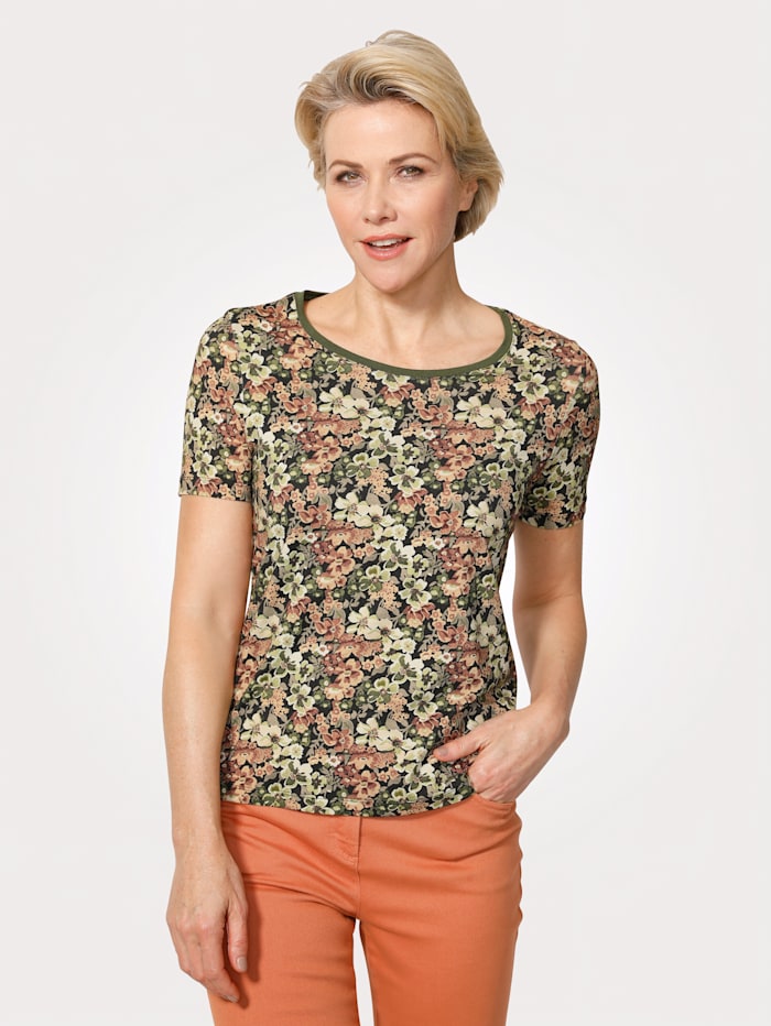 MONA Shirt mit floralem Druck, Oliv/Haselnuss/Schwarz