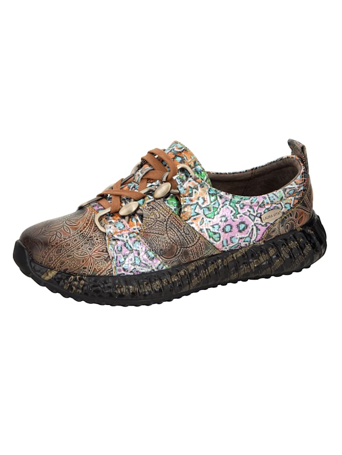 Laura Vita Sneakers à œillets fantaisie, Taupe/Multicolore