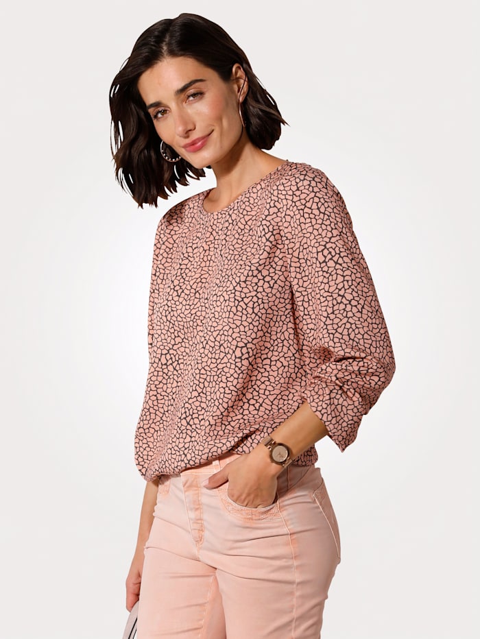 MONA Pull-on blouse made from a soft fabric, Salmon Pink/Grey