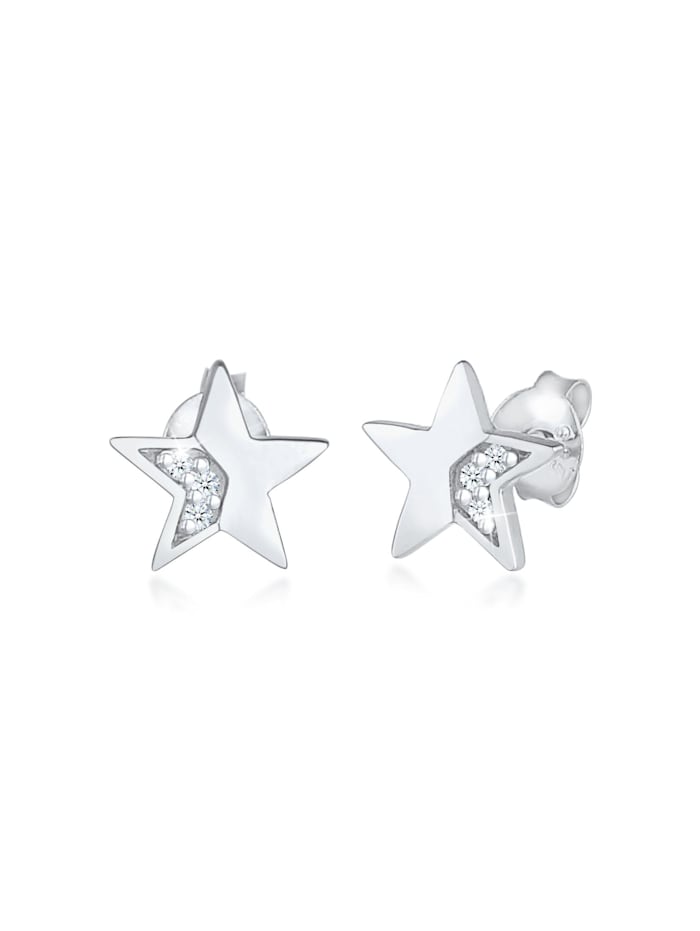 Elli DIAMONDS Ohrringe Stern Star Diamanten (0.03 Ct) Stecker 925 Silber, Silber