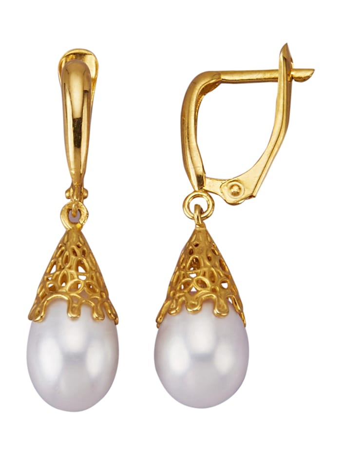 Boucles d'oreilles avec perles de culture d'eau douce, Coloris or jaune