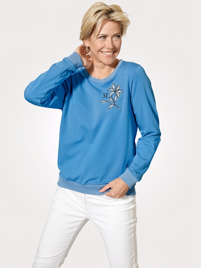MONA Sweatshirt met bloemenborduursel, Blauw
