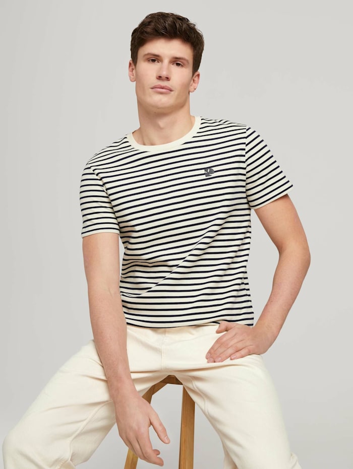 Tom Tailor Denim Gestreiftes T-Shirt mit Bio-Baumwolle - DENIM x MBRC , creme navy yd stripe
