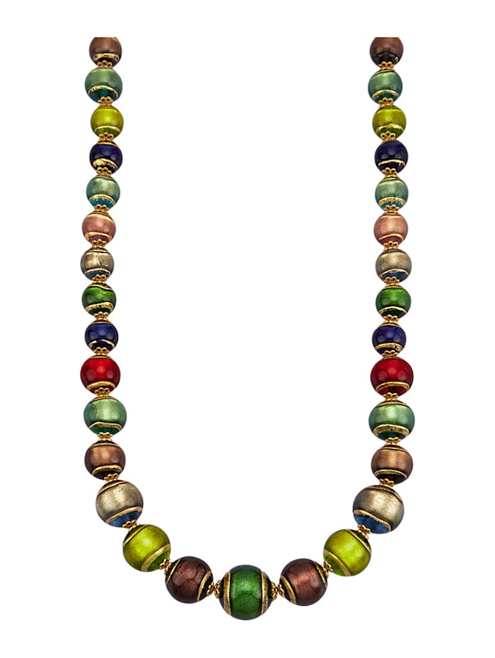 Muranoglas-Collier In Silber 925, vergoldet, Multicolor