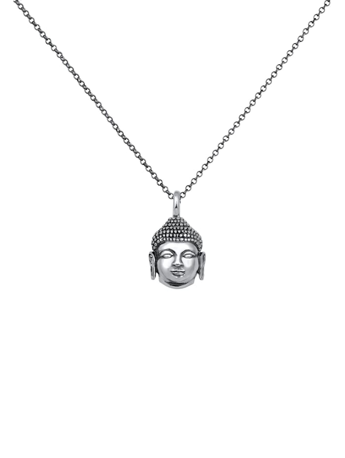 Halskette Herren Erbskette Buddha Kopf Oxidiert 925 Silber