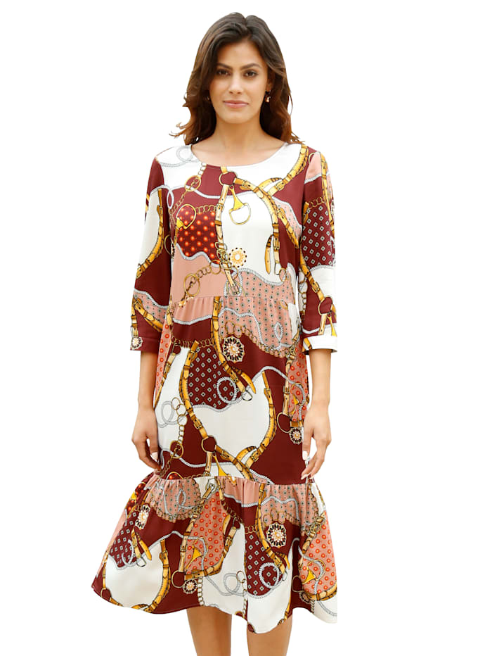 AMY VERMONT Kleid mit Kettendruck, Bordeaux/Weiß/Goldfarben