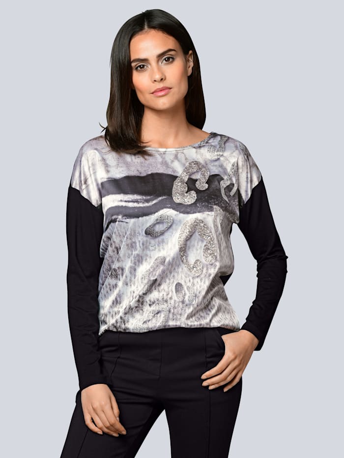Alba Moda T-shirt à imprimé graphique et paillettes, Noir/Gris