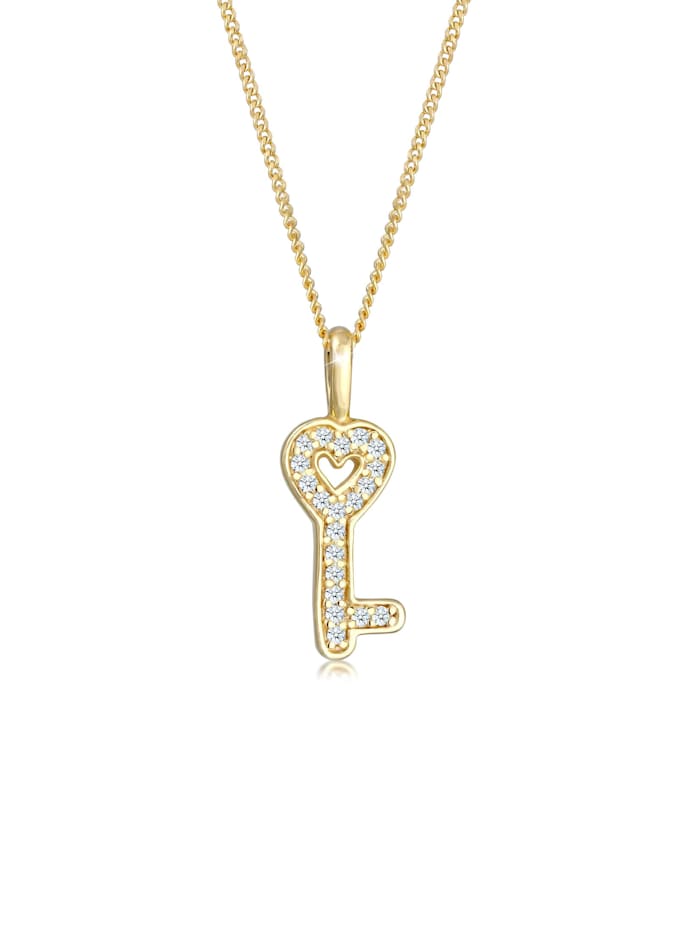 Elli DIAMONDS Halskette Schlüssel Elegant Diamant (0.1 Ct.) 585 Gelbgold, Gold