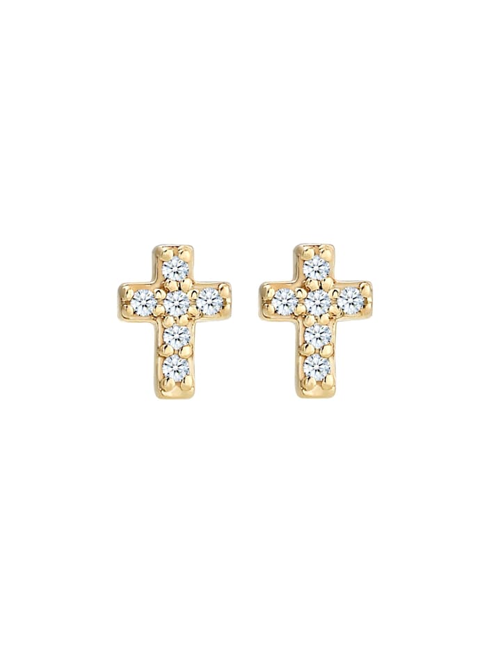 Ohrringe Kreuz Religion Diamant (0.06 Ct) 585Er Gelbgold