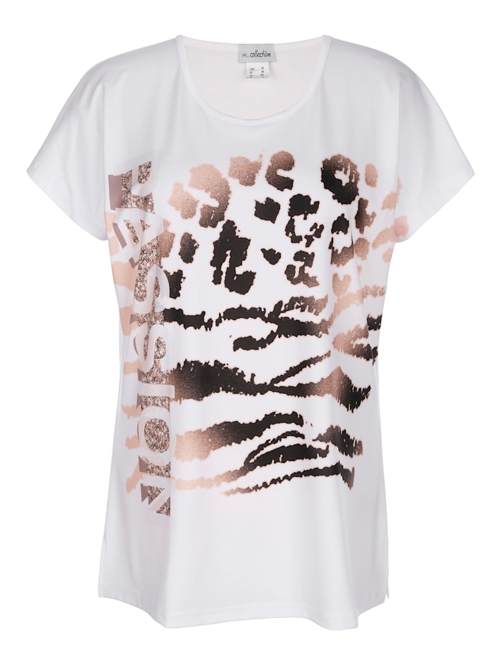 m. collection Shirt mit platziertem animal Druckdesign vorne, Weiß