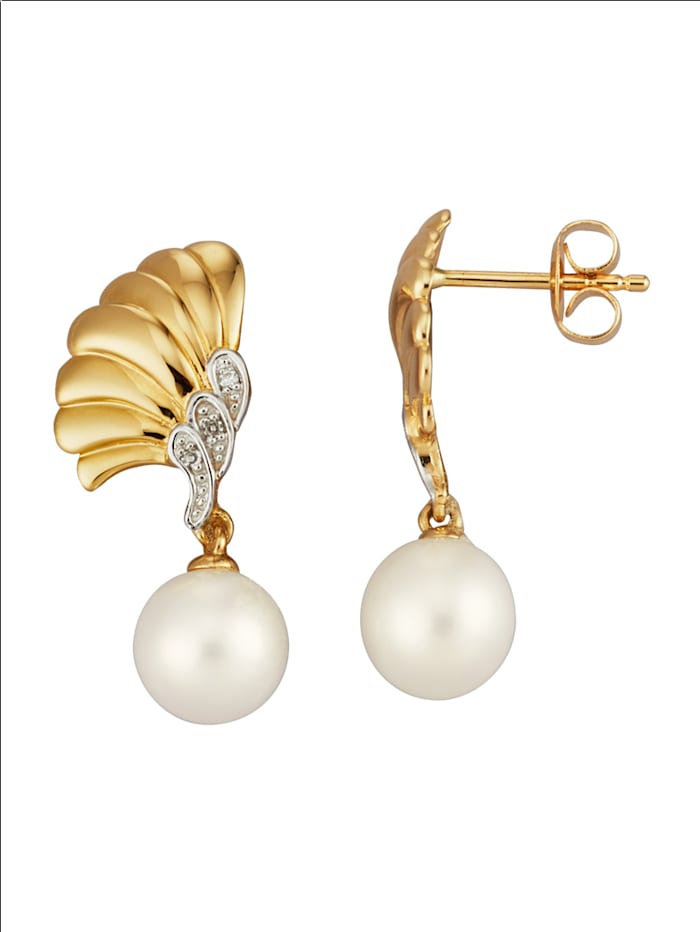 Amara Perles Boucles d'oreilles à perles de culture d'eau douce et diamants, Blanc