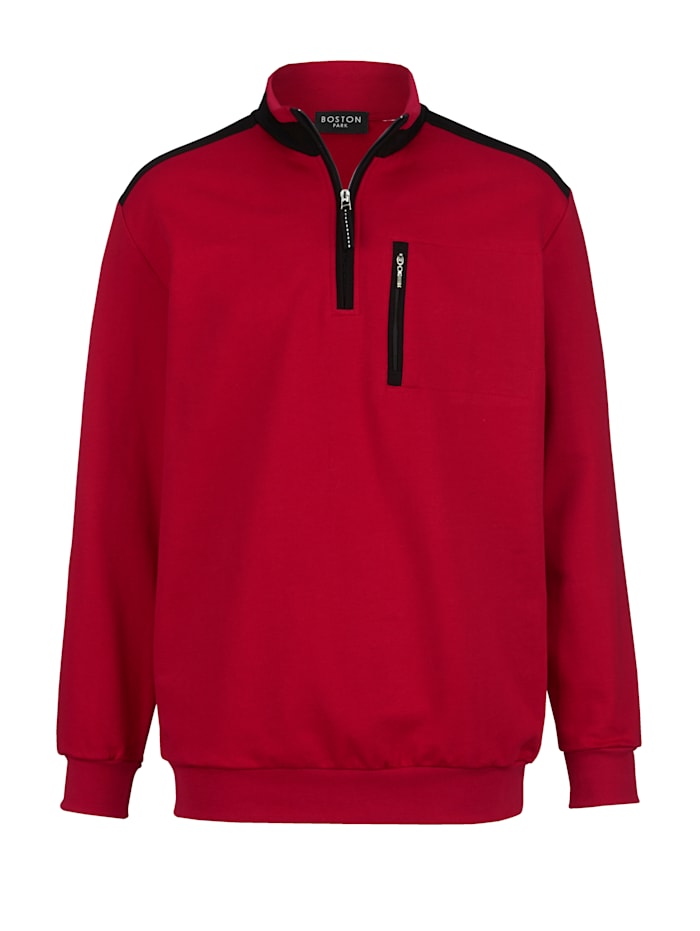 Boston Park Sweatshirt met een borstzak, Rood/Zwart