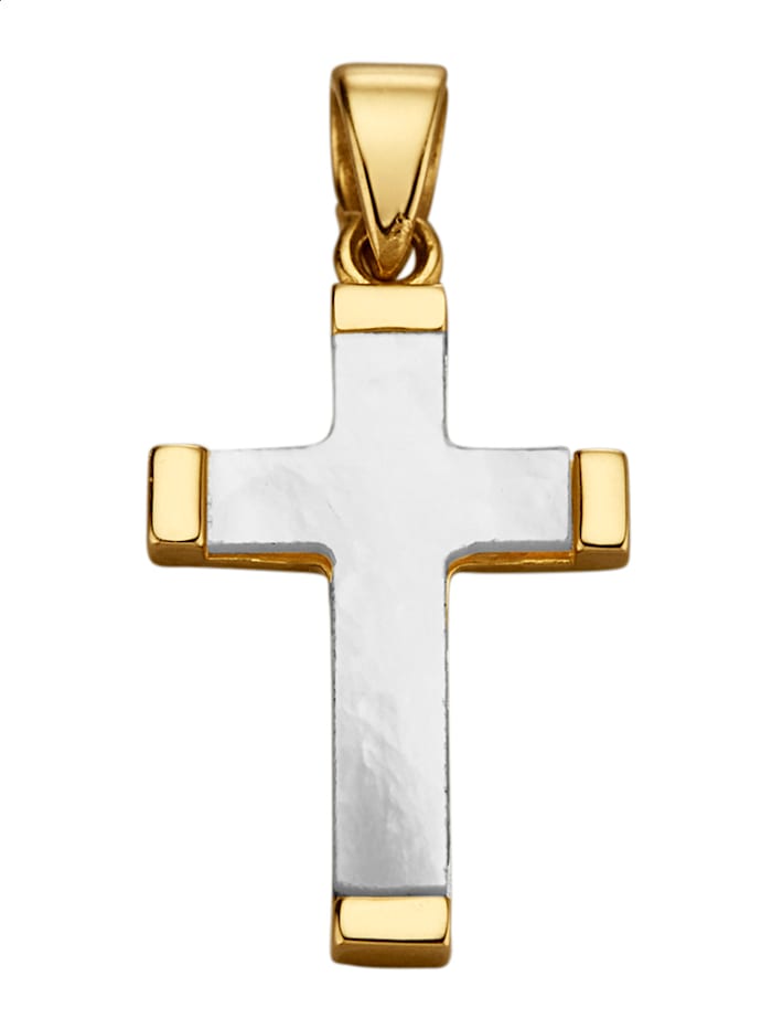 KLiNGEL Kreuz-Anhänger mit Perlmutt in Gelbgold 375, Bicolor