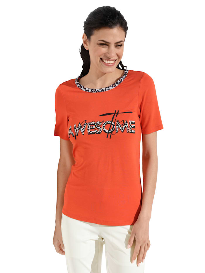 AMY VERMONT Shirt mit effektvoller Schrift, Orange