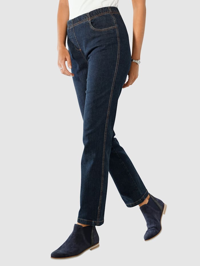 Jeans med resår i midjan i bekväm dra på-modell
