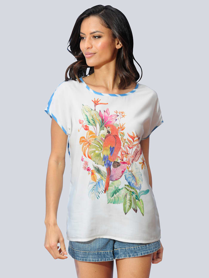 Alba Moda Blusenshirt mit platziertem Papageiendruck, Weiß