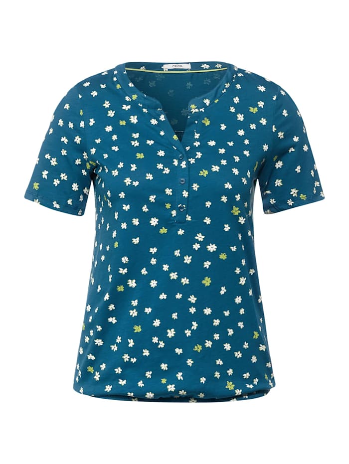 Cecil T-Shirt mit Blumen Print, deep lagoon blue