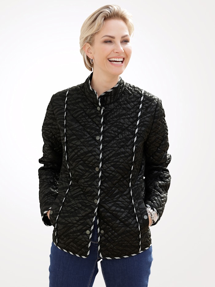 MONA Quilted jacket with a muted leaf print, Black/White