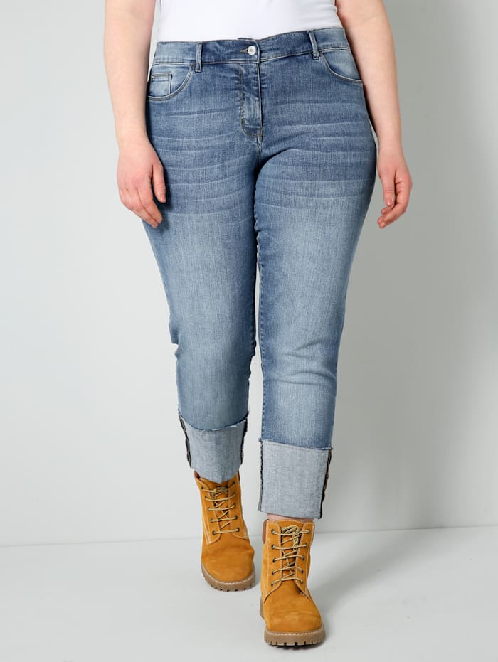 Sara Lindholm Jeans met brede omslag aan de zoom, Blue stone