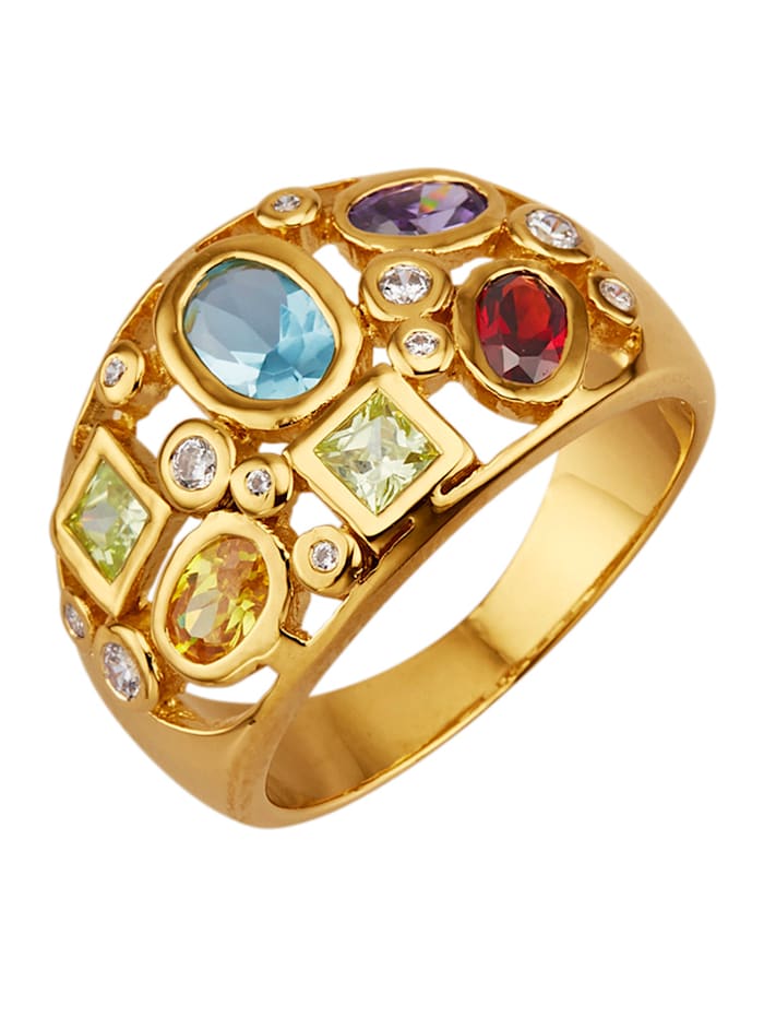 Golden Style Dámsky prsteň s krištáľmi, Multicolor