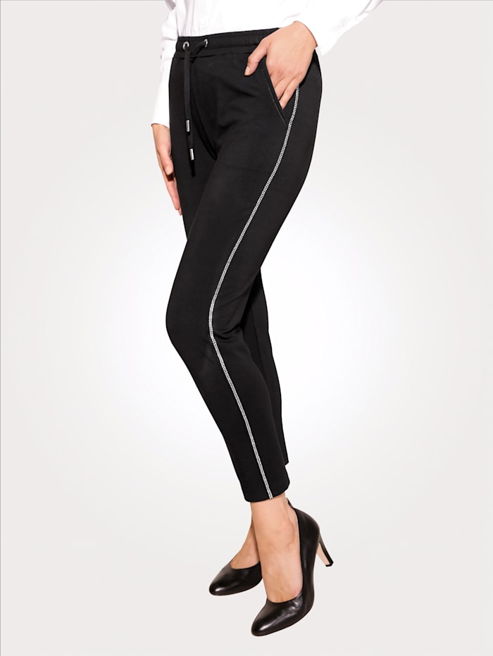 MONA Pull-on trousers with rhinestones, Black