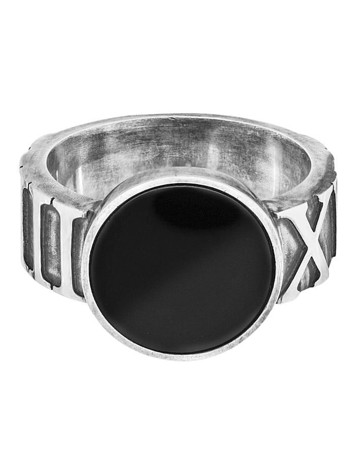 CAI Ring 925/- Sterling Silber Onyx schwarz Mattiert, Silbergrau