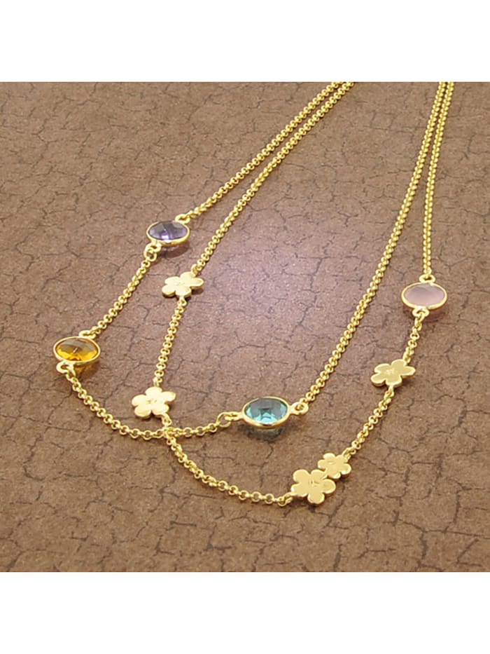 Halskette für Damen 925 Silber Goldplattiert 2-reihiges Collier