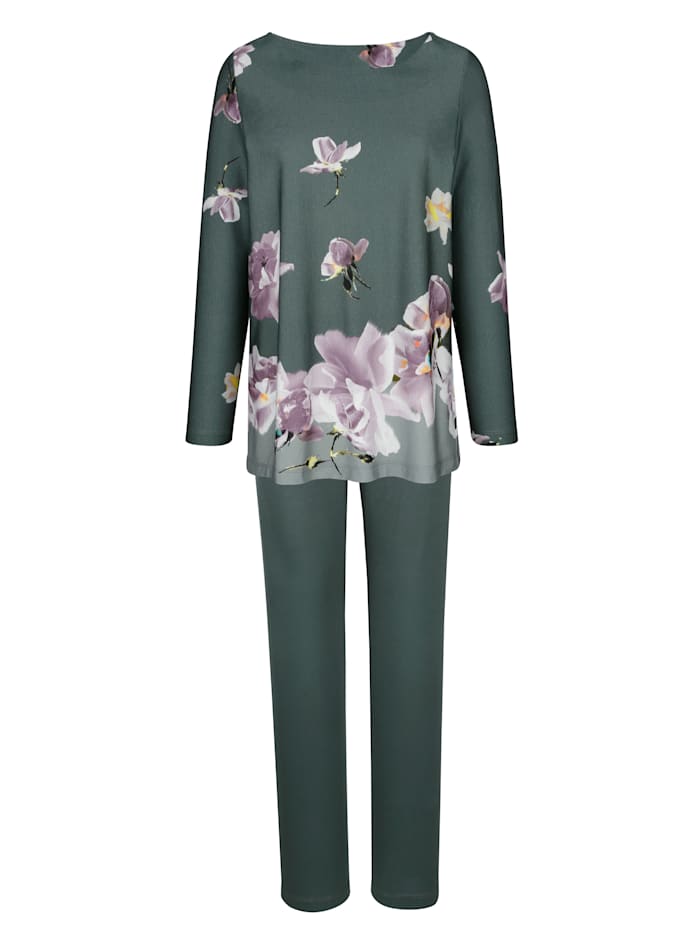 MONA Schlafanzug mit floralem Bordürendruck, Salbeigrün/Flieder/Ecru