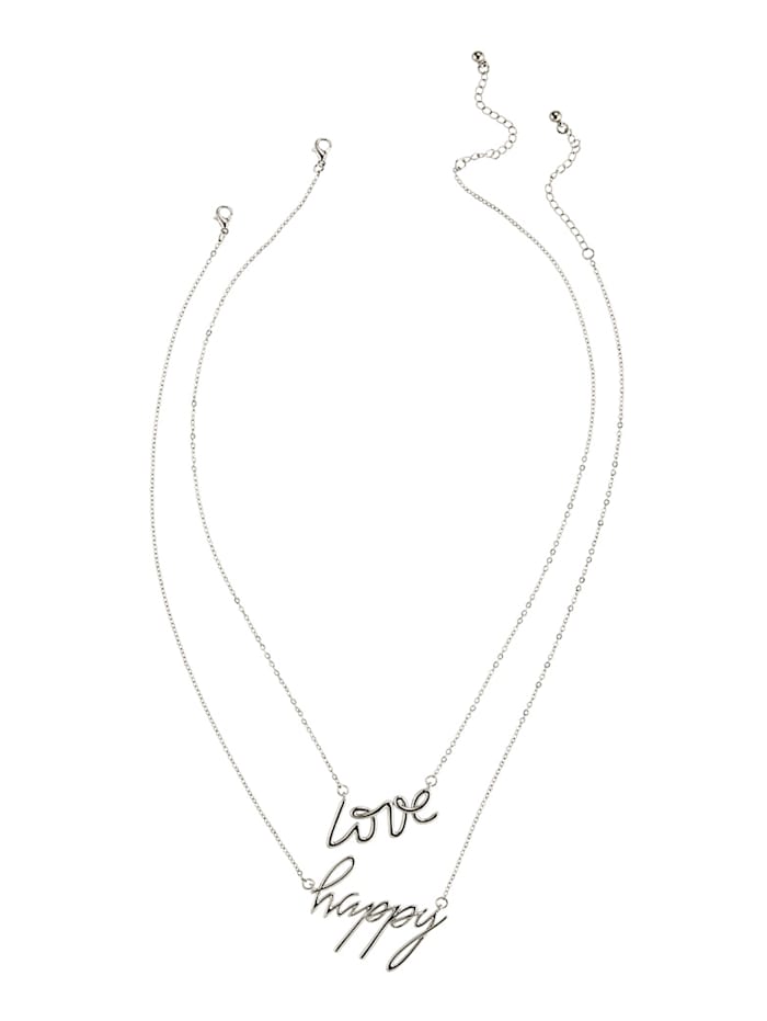 2-delige sieradenset met opschrift, Zilverkleur