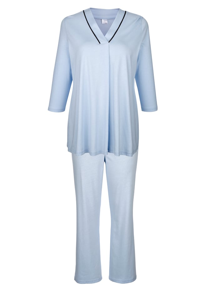 TruYou Pyjama met satijnen paspels, Ijsblauw