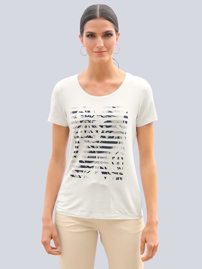Alba Moda Shirt mit modischen Druck im Vorderteil, Off-white/Salbeigrün/Marineblau