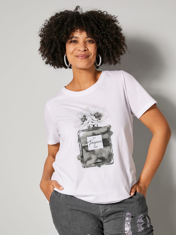Angel of Style Shirt mit Frontprint und Dekosteinchen, Weiß