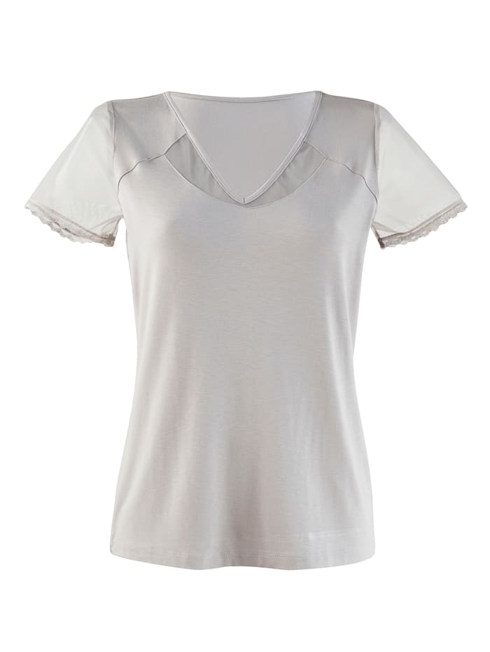 Alba Moda Shirt mit transparentem Mesh-Einsatz, Hellgrau